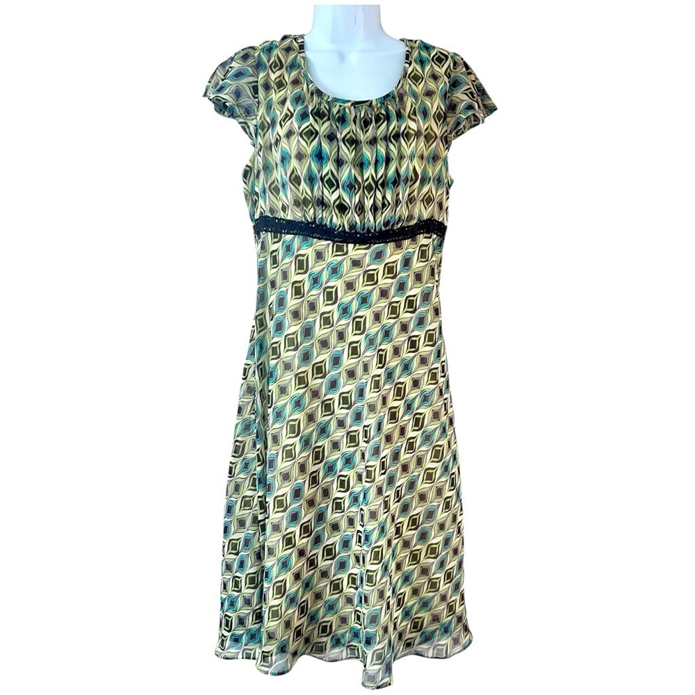Vintage Y2K Fairy Grunge Geometric Patterned Midi Dress Size L Flutter Sleeve